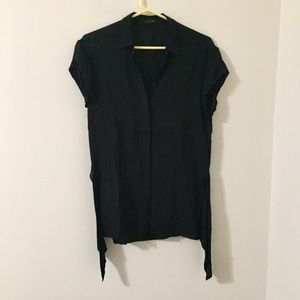 All Saints Black Short Sleeve Hi-Low Button Down